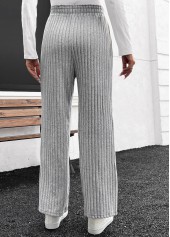 Grey Elastic Waist High Waisted Straight Leg Pants