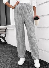 Grey Elastic Waist High Waisted Straight Leg Pants