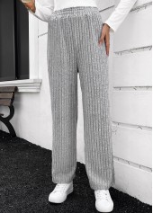 Grey Elastic Waist High Waisted Straight Leg Pants