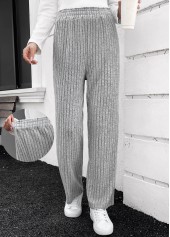 Grey Elastic Waist High Waisted Straight Leg Pants