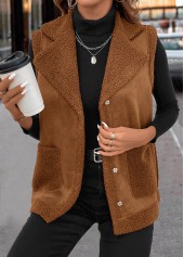 Patchwork Dark Coffee Sleeveless Turn Down Collar Waistcoat