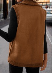 Patchwork Dark Coffee Sleeveless Turn Down Collar Waistcoat