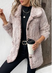 Button Gray Brown Long Sleeve Turn Down Collar Coat