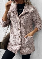 Button Gray Brown Long Sleeve Turn Down Collar Coat