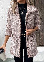 Button Gray Brown Long Sleeve Turn Down Collar Coat