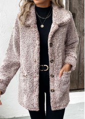 Button Gray Brown Long Sleeve Turn Down Collar Coat