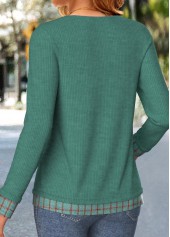 Plaid Turquoise Long Sleeve Fake Two Piece Twinset