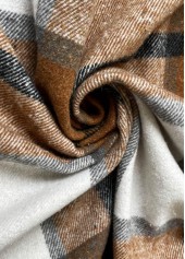 Plaid Button Dark Camel Long Sleeve Lapel Coat