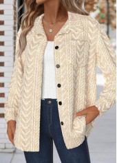 Button Beige Long Sleeve Turn Down Collar Jacket