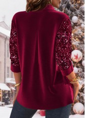 Sequin Velvet Wine Red Long Sleeve Shirt