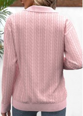 Geometric Print Zipper Pink Long Sleeve Sweatshirt