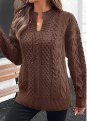 Long Sleeve Split Dark Coffee Sweater