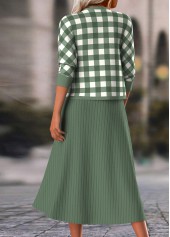 Plaid Two Piece Sage Green Dress and Cardigan