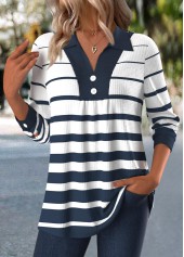 Striped Button Navy Long Sleeve Shirt