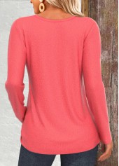 Tuck Stitch Coral Long Sleeve Round Neck T Shirt