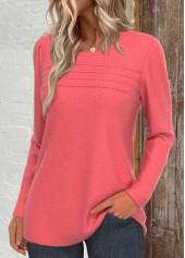 Tuck Stitch Coral Long Sleeve Round Neck T Shirt