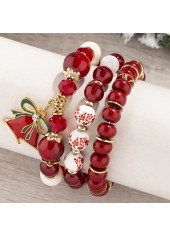 Christmas Red Bow Beaded Glass Bracelet Set
