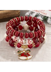 Christmas Red Bow Beaded Glass Bracelet Set