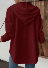 Patchwork Wine Red Long Sleeve Hoodie