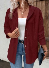 Patchwork Wine Red Long Sleeve Hoodie