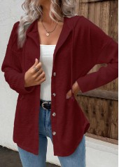 Patchwork Wine Red Long Sleeve Hoodie