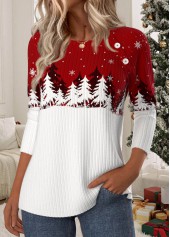 Christmas Button Wine Red Long Sleeve T Shirt