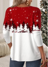 Christmas Button Wine Red Long Sleeve T Shirt