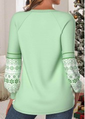Christmas Patchwork Light Green Long Sleeve Round Neck Sweatshirt