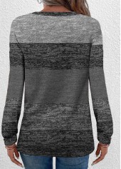Button Dark Grey Long Sleeve Round Neck T Shirt