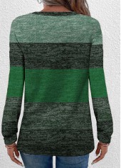 Button Green Long Sleeve Round Neck T Shirt