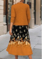 Floral Print Two Piece Terracotta Dress and Cardigan