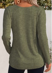 Long Sleeve Olive Green Round Neck T Shirt