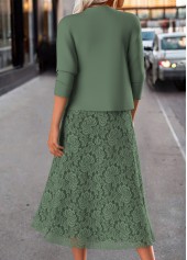 Two Piece Sage Green Long Sleeve Dress and Cardigan