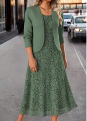 Two Piece Sage Green Long Sleeve Dress and Cardigan