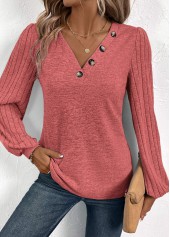 Patchwork Dusty Pink Long Sleeve V Neck Sweatshirt