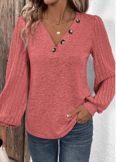 Patchwork Dusty Pink Long Sleeve V Neck Sweatshirt