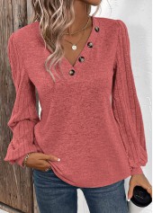 Patchwork Dusty Pink Long Sleeve V Neck Sweatshirt