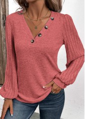 Patchwork Dusty Pink Long Sleeve V Neck Sweatshirt
