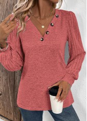 Patchwork Dusty Pink Long Sleeve V Neck Sweatshirt