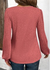 Patchwork Dusty Pink Long Sleeve V Neck Sweatshirt