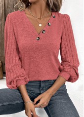 Patchwork Dusty Pink Long Sleeve V Neck Sweatshirt
