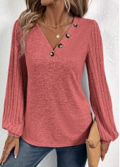 Patchwork Dusty Pink Long Sleeve V Neck Sweatshirt