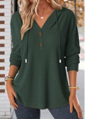 Blackish Green Long Sleeve Button Hoodie