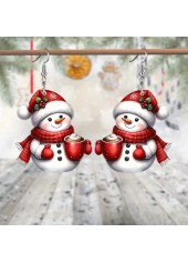 Christmas Red Snowman Print Acrylic Earrings
