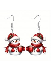 Christmas Red Snowman Print Acrylic Earrings