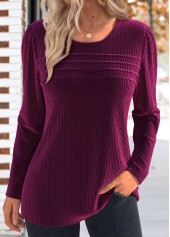 Tuck Stitch Dark Reddish Purple Long Sleeve T Shirt