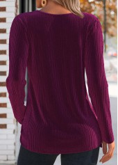 Tuck Stitch Dark Reddish Purple Long Sleeve T Shirt