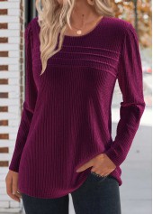 Tuck Stitch Dark Reddish Purple Long Sleeve T Shirt