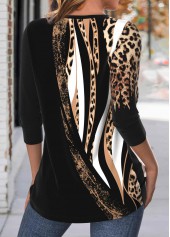 Leopard Criss Cross Black Long Sleeve T Shirt