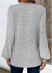 Patchwork Light Grey Long Sleeve V Neck T Shirt